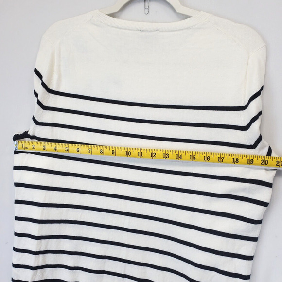 Talbots Knit Sweater Embroidered Peacock Feathers Women XLP Cream Black Stripe - Picture 4 of 9